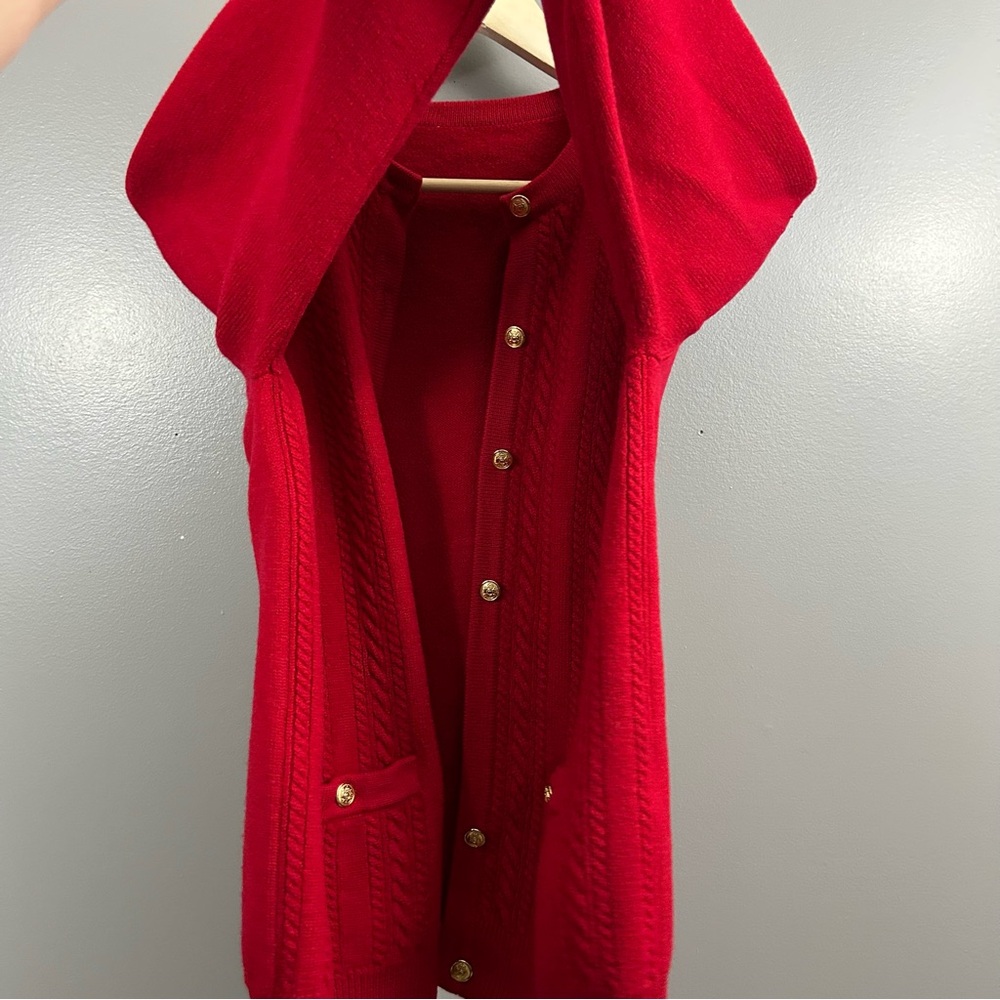 Talbots Red Button-Front Cable Cardigan - Picture 6 of 13